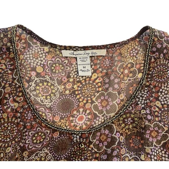American Rag Cie Womens Top Sheer Floral Blouse Boho Fairy Coquette Cottage Sz M - Picture 13 of 13